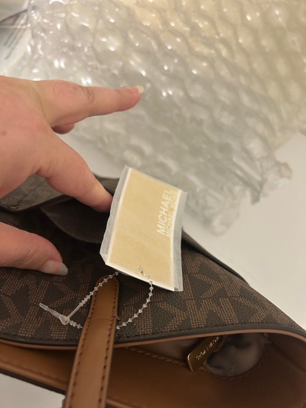 Michael Kors Brown Monogram Tote with Gold MK Charm - Picture 9 of 12